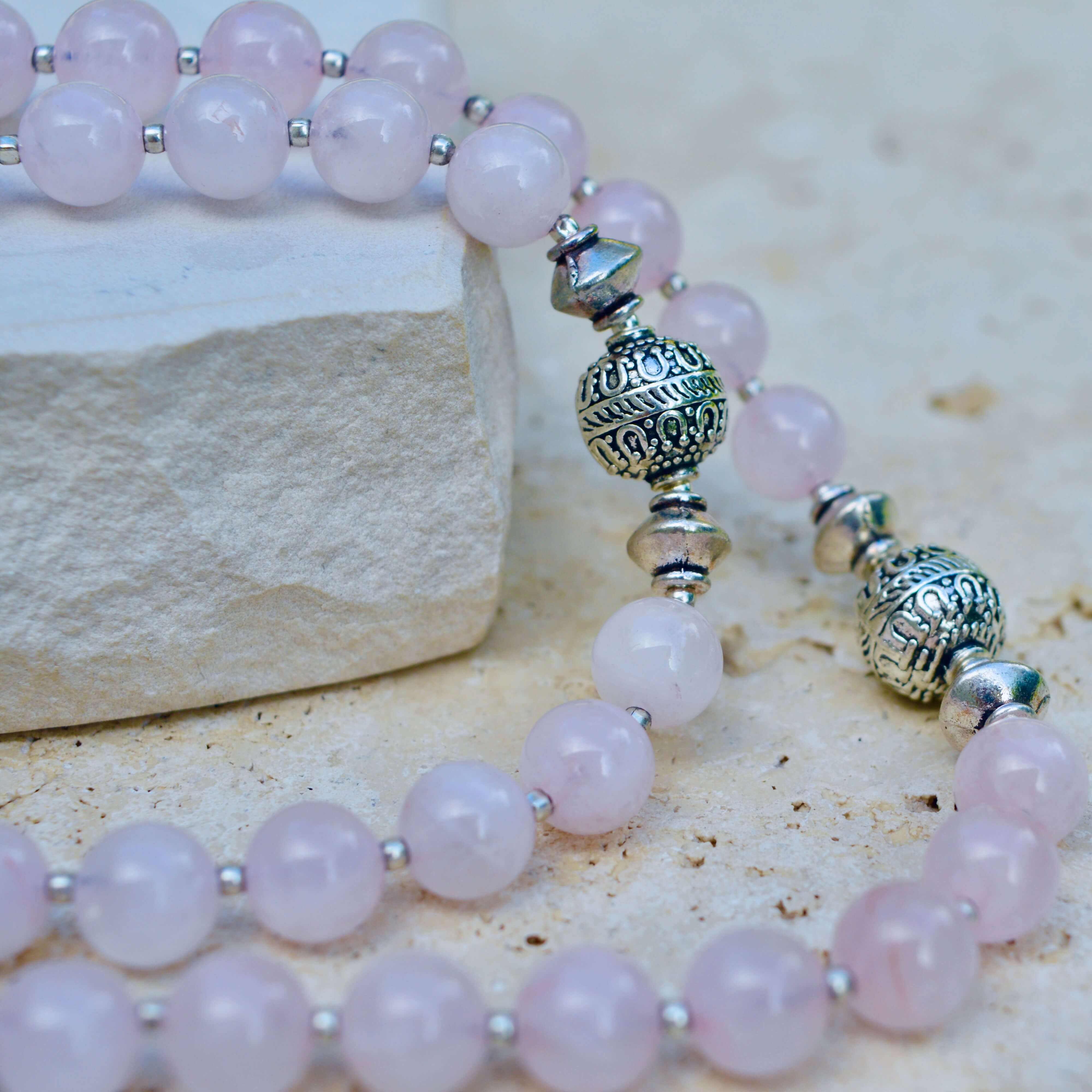 LONG Rose Quartz & Silver BEADED NECKLACE - Headless Nation