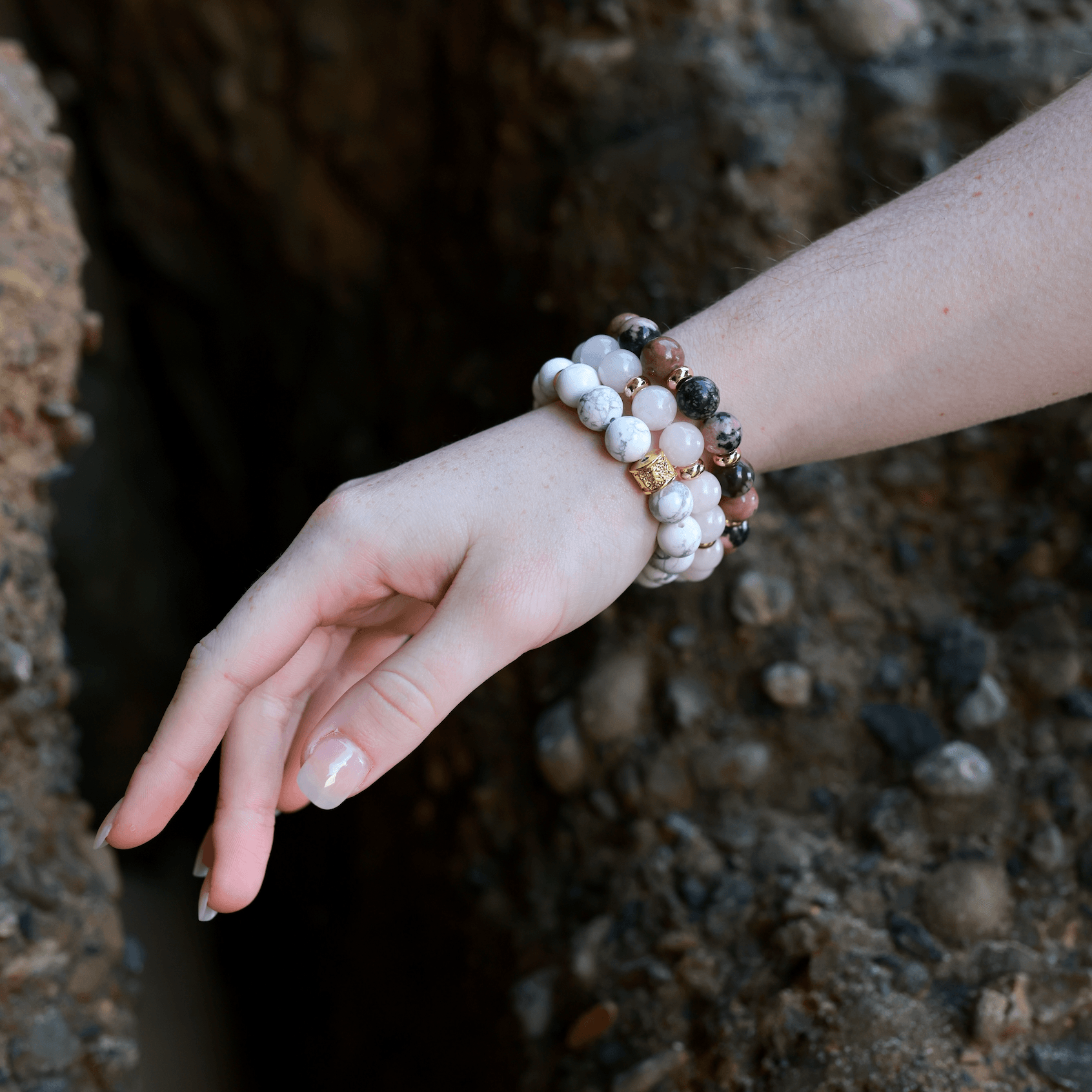 RHODONITE & GOLD BEADED BRACELET - HALCYON COLLECTION - Headless Nation