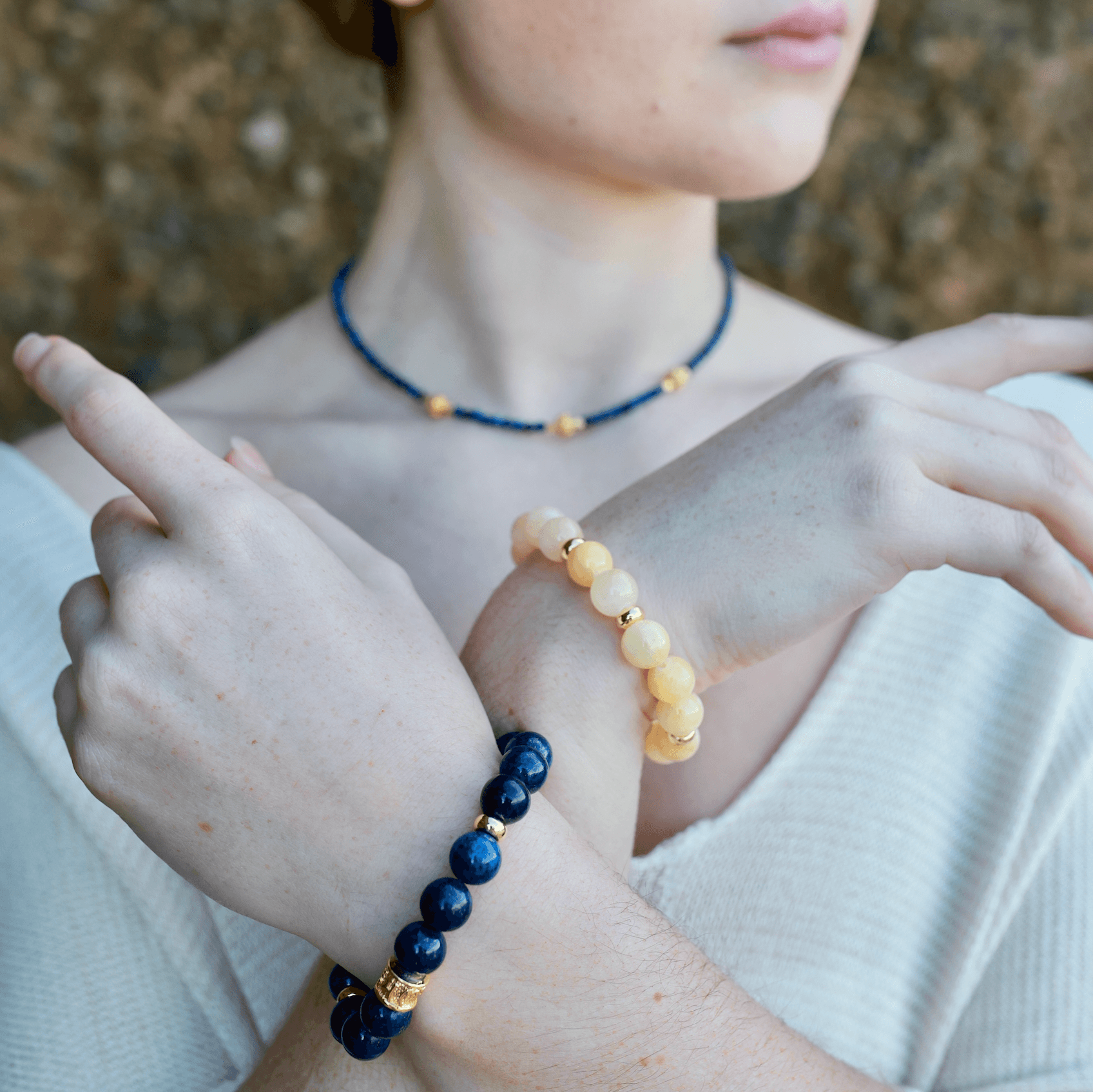 LAPIS LAZULI & GOLD BEADED BRACELET - HALCYON COLLECTION - Headless Nation