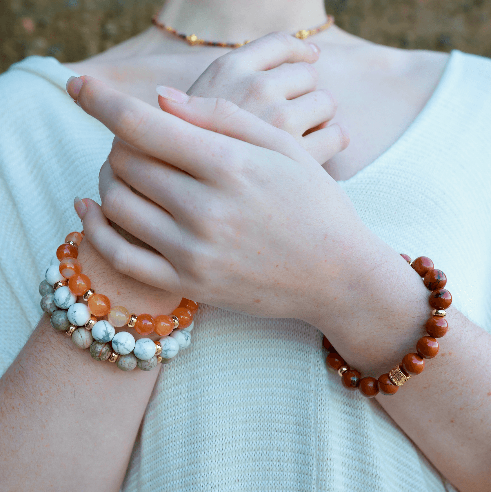 RED JASPER & GOLD BEADED BRACELET - HALCYON COLLECTION - Headless Nation