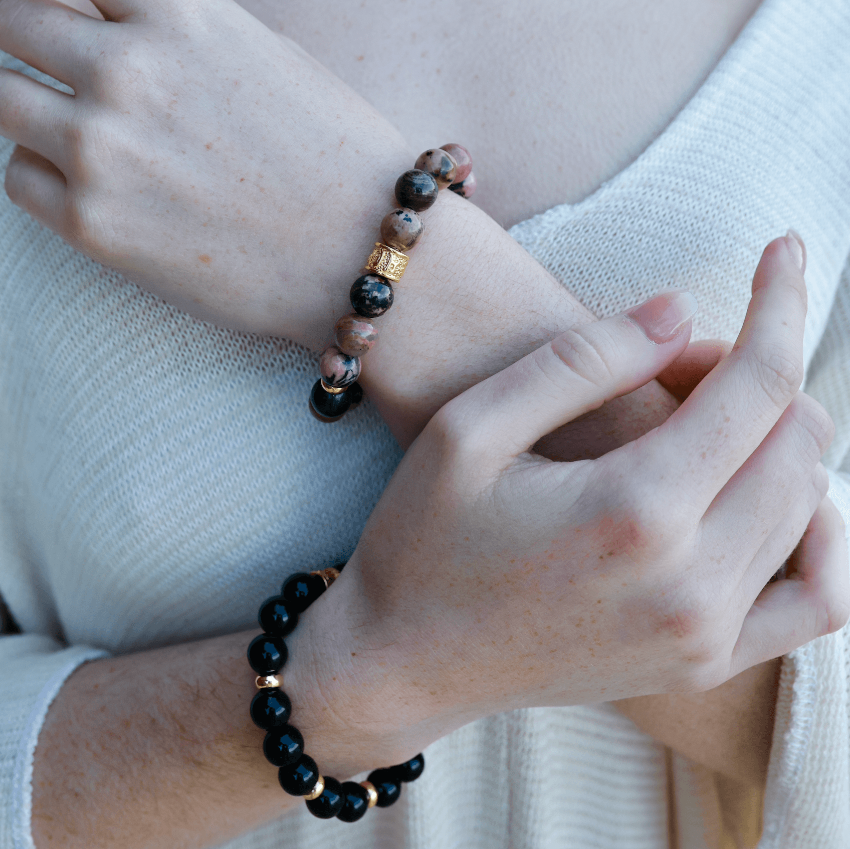 OBSIDIAN & GOLD BEADED BRACELET - HALCYON COLLECTION - Headless Nation