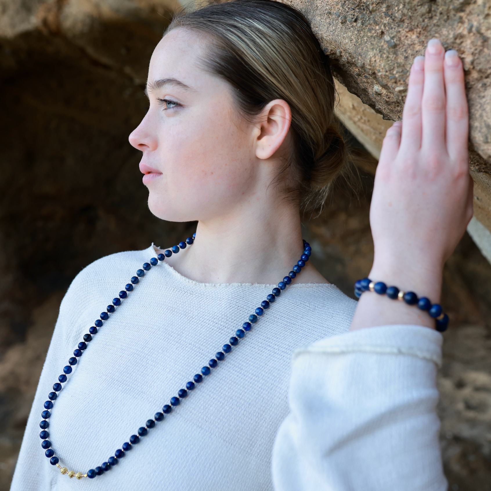 LONG Lapis & Gold BEADED NECKLACE - Headless Nation