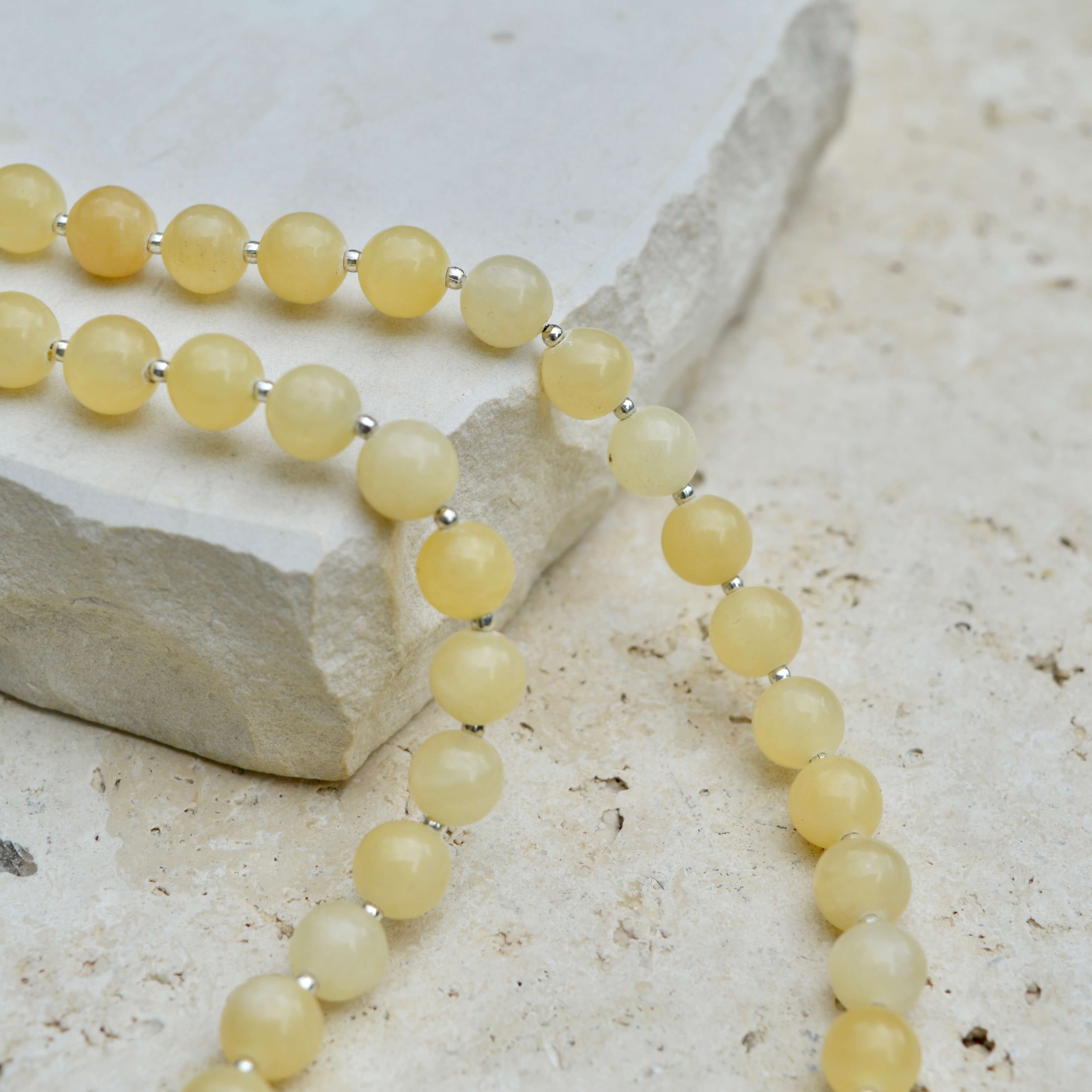 SHORT Yellow Jade & Silver BEADED NECKLACE - Headless Nation