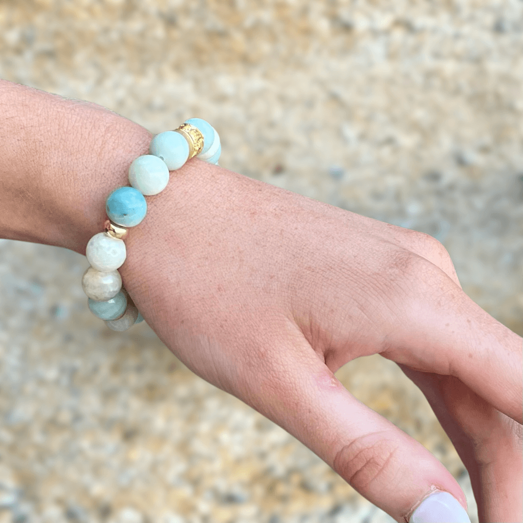 AMAZONITE & GOLD BEADED BRACELET - HALCYON COLLECTION - Headless Nation