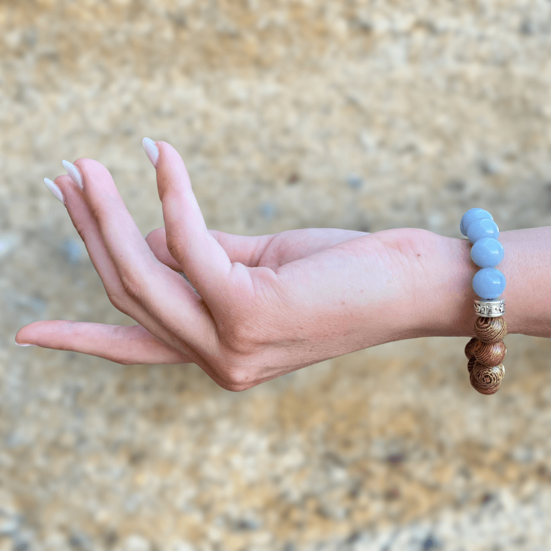ANGELITE & WOOD BEADED BRACELET - Headless Nation