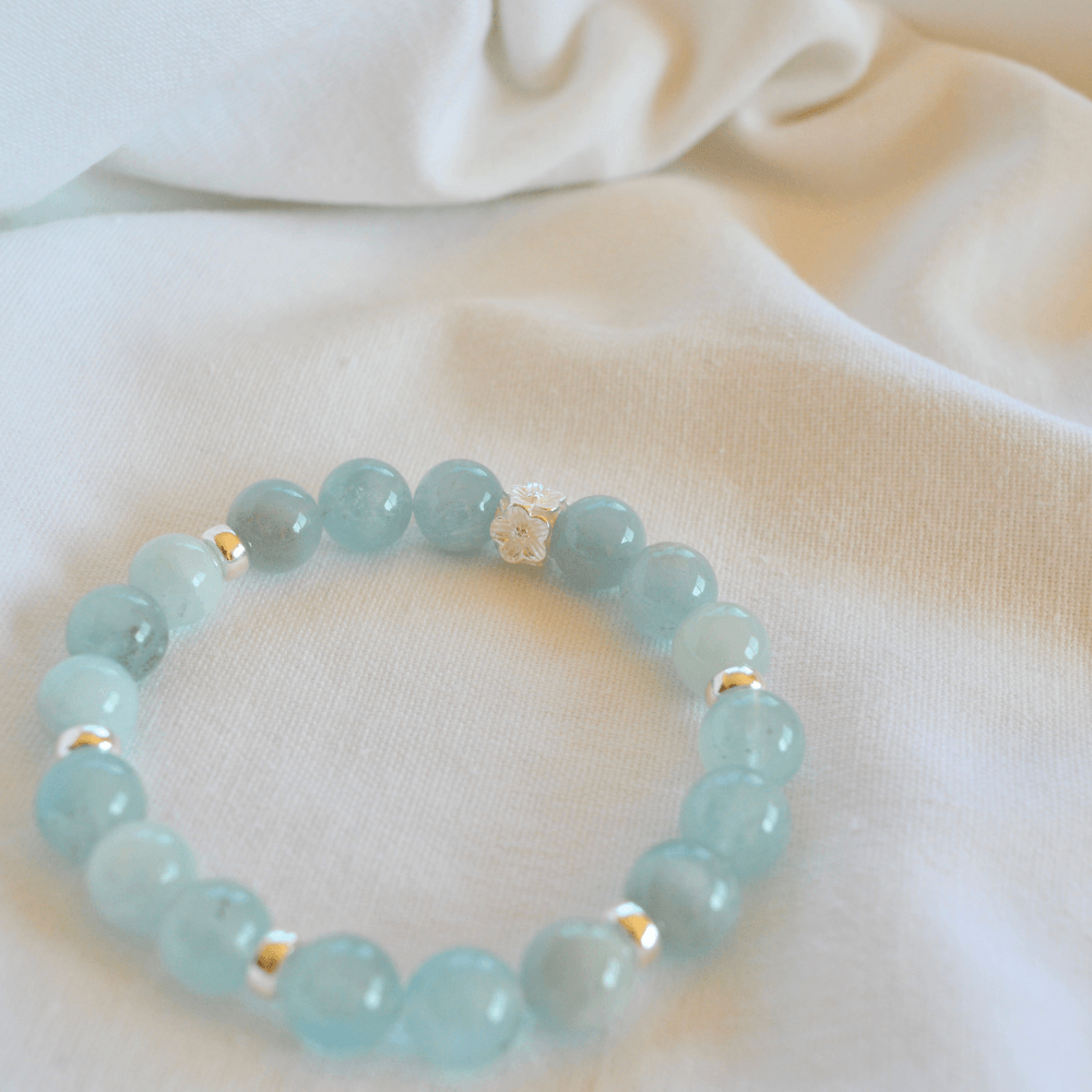 LIMITED EDITION AQUAMARINE & STERLING SILVER BEADED BRACELET
