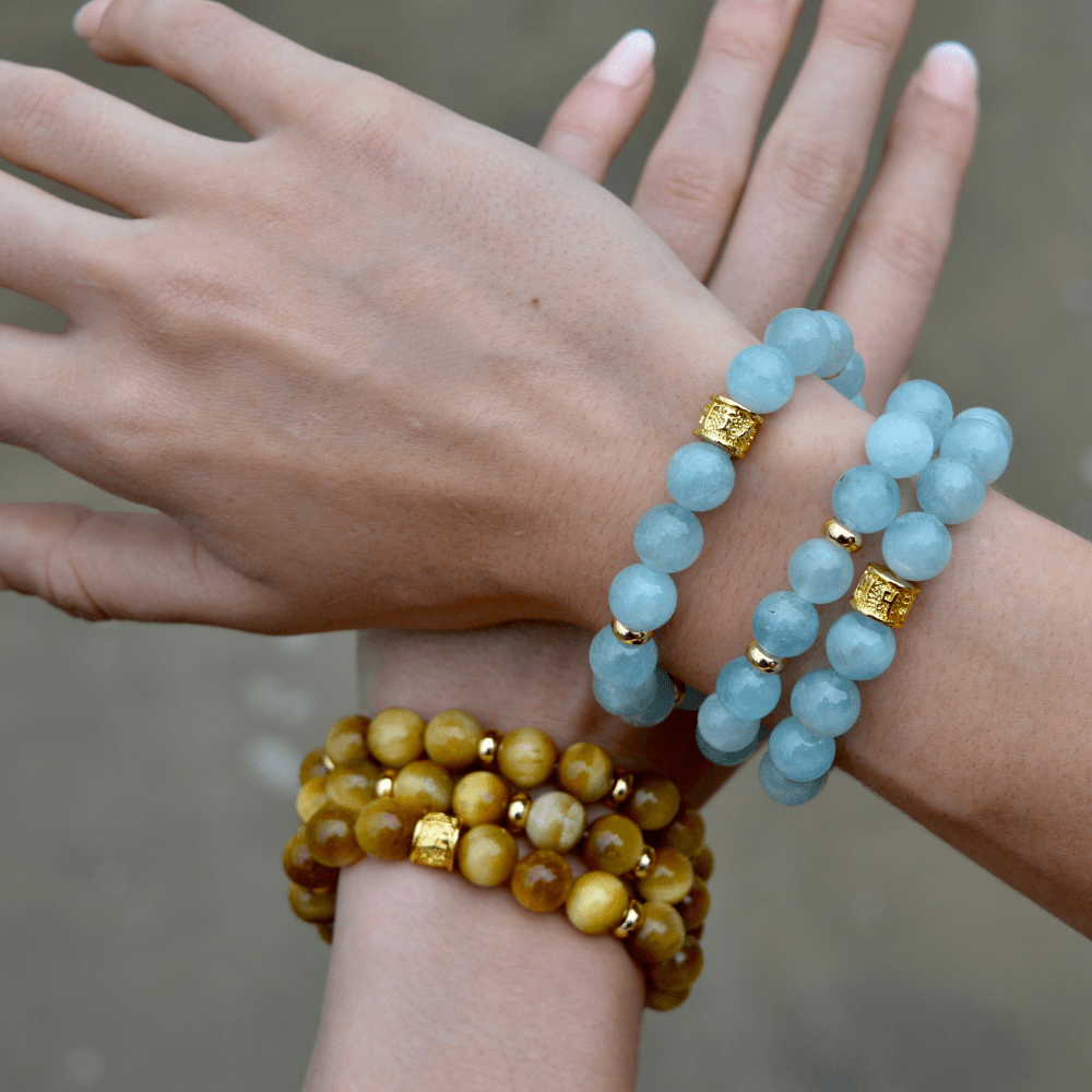 LIMITED EDITION AQUAMARINE & GOLD BEADED BRACELET - HALCYON COLLECTION