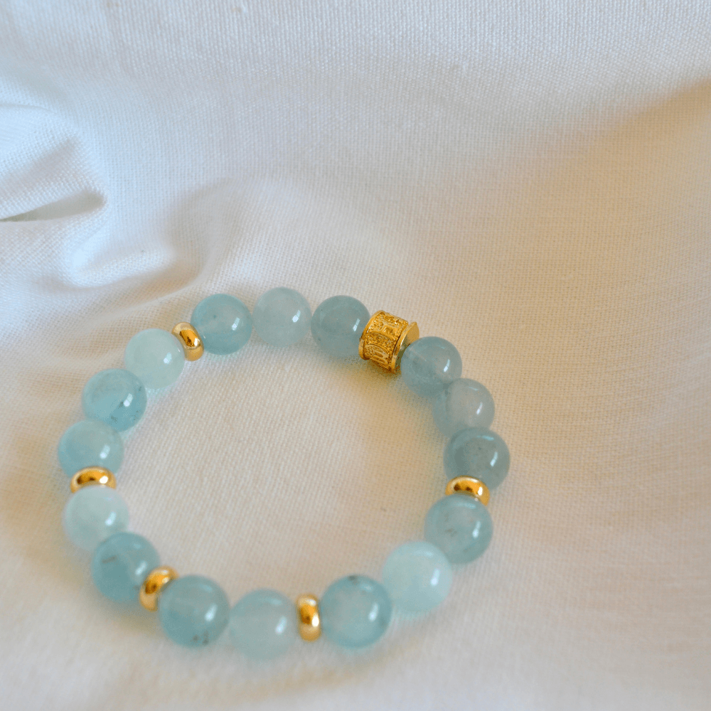 LIMITED EDITION AQUAMARINE & GOLD BEADED BRACELET - HALCYON COLLECTION