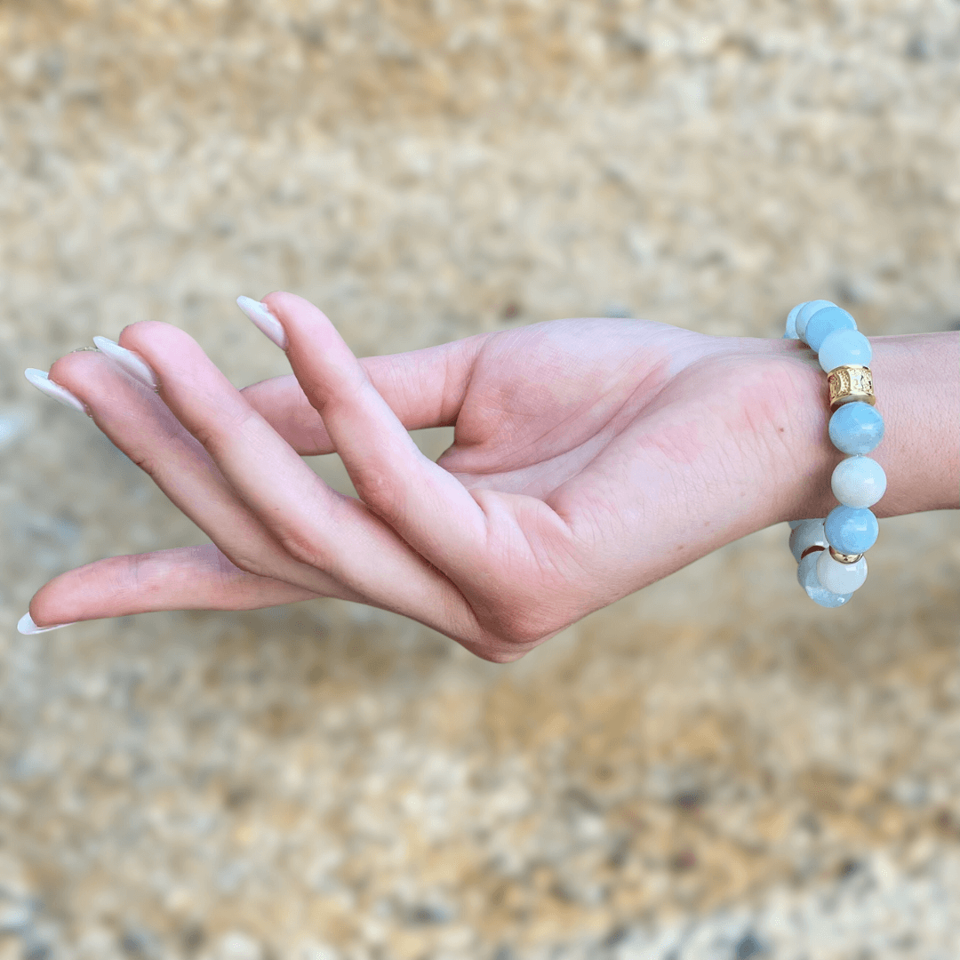 AQUAMARINE & GOLD BEADED BRACELET - HALCYON COLLECTION - Headless Nation