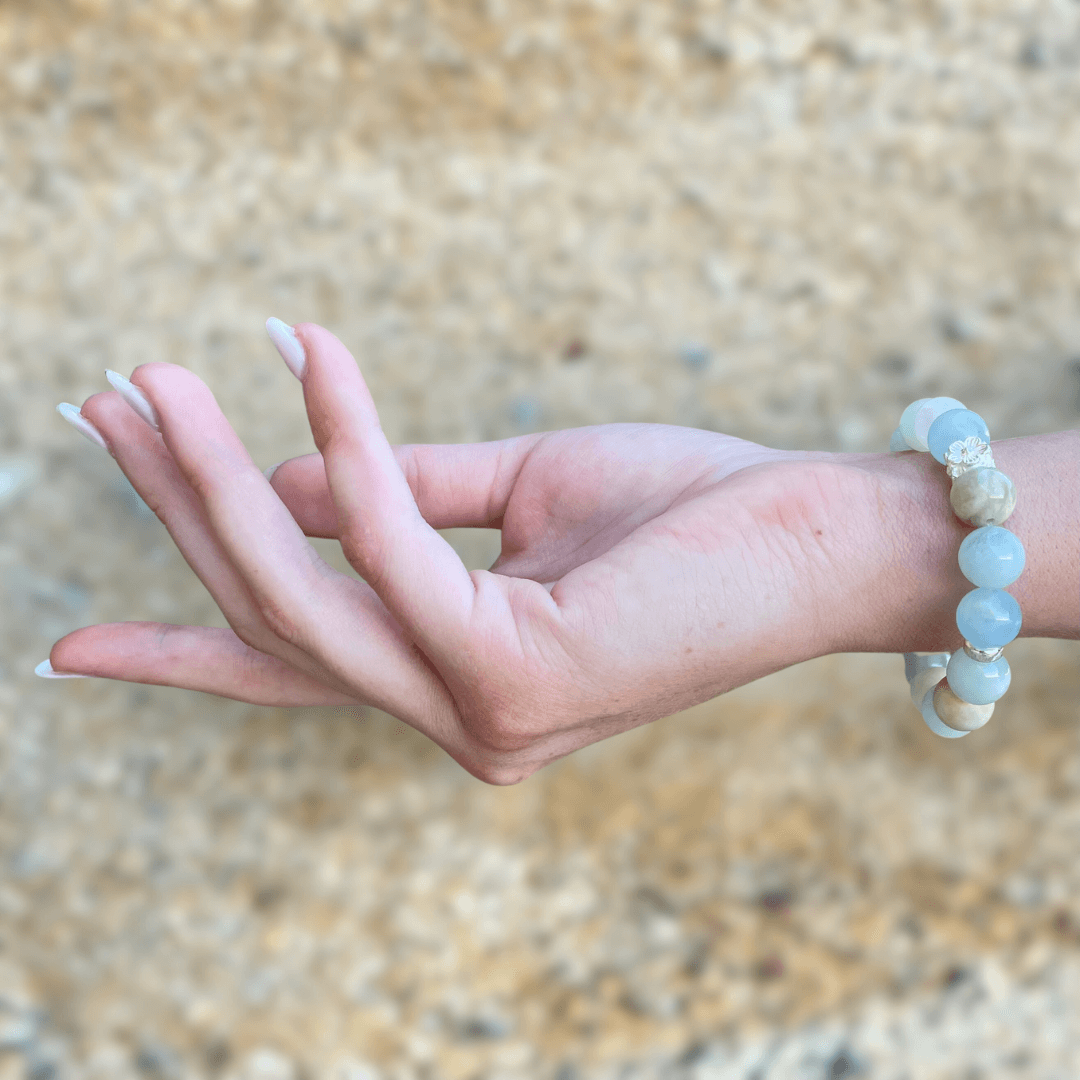 AQUA MARINE & STERLING SILVER BEADED BRACELET- - Headless Nation