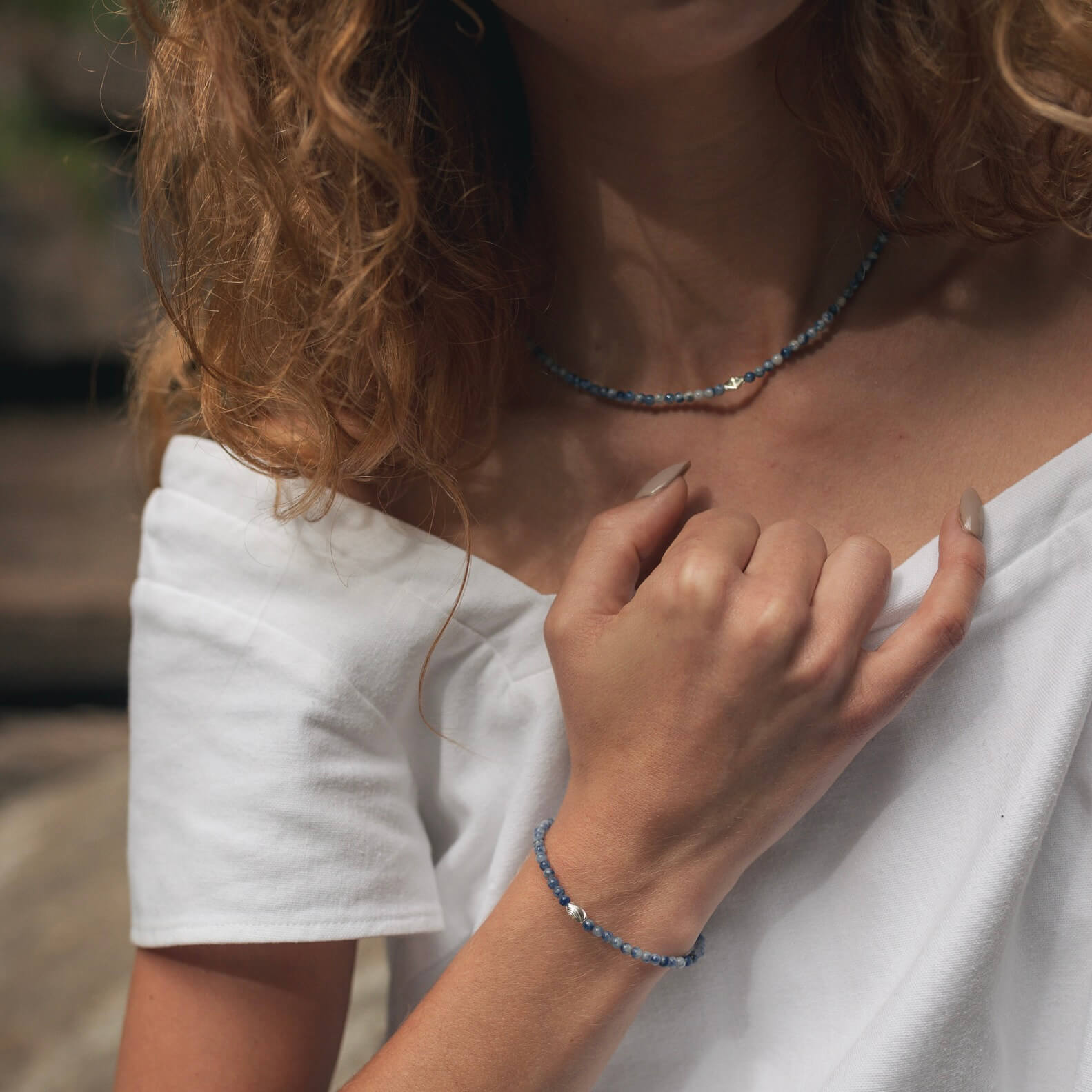 THE DAINTY- Silver- Blue Aventurine- NECKLACE