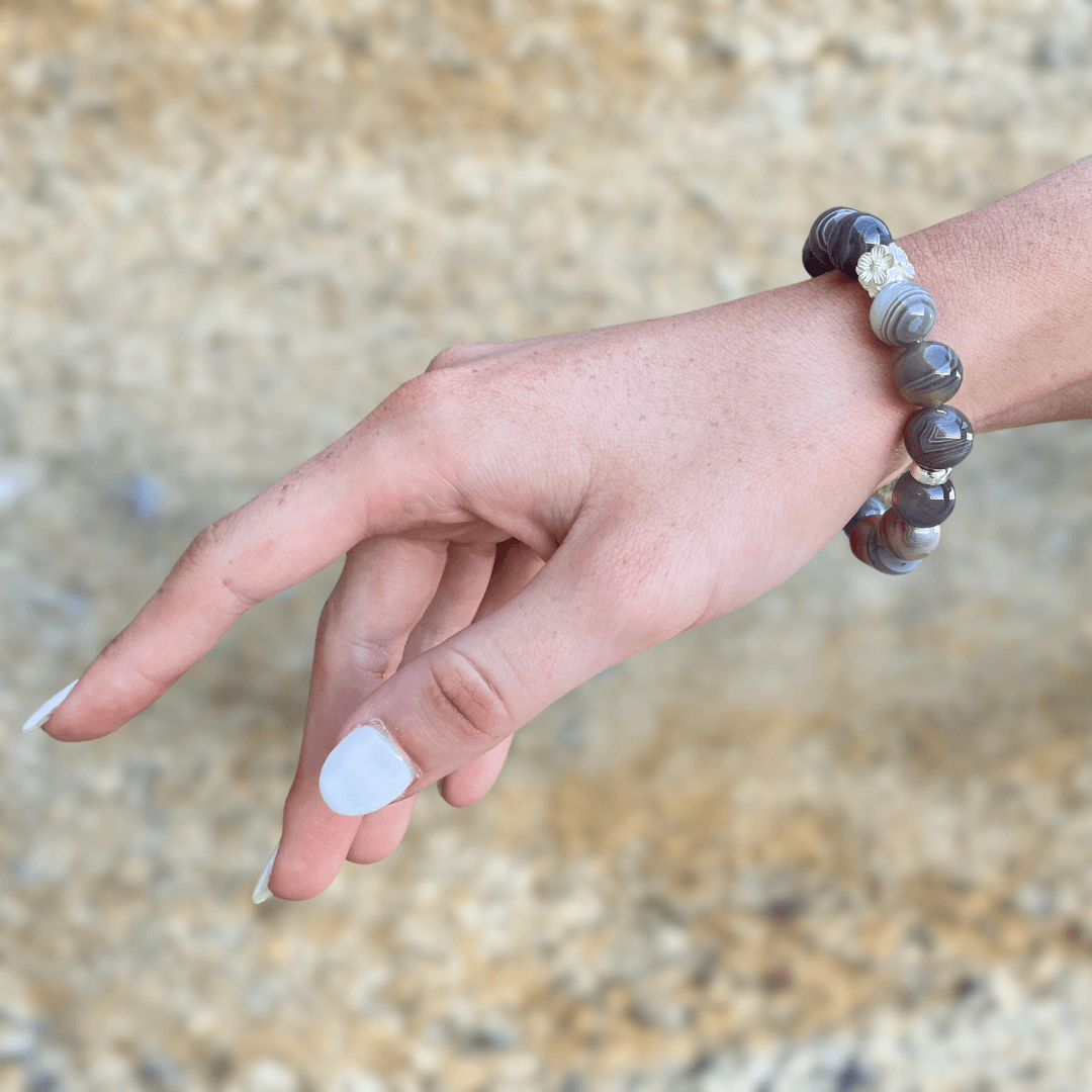 BOTSWANA AGATE & STERLING SILVER BEADED BRACELET- - Headless Nation