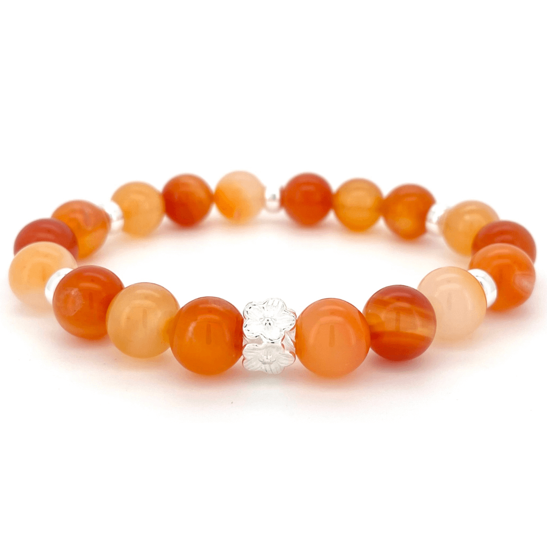 CARNELIAN & STERLING SILVER BEADED BRACELET