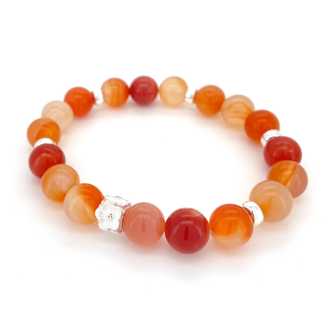 CARNELIAN & STERLING SILVER BEADED BRACELET
