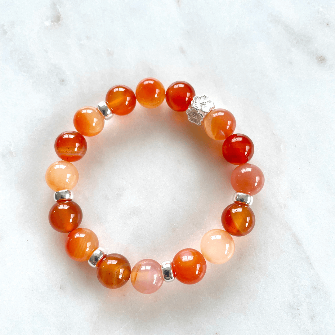 CARNELIAN & STERLING SILVER BEADED BRACELET