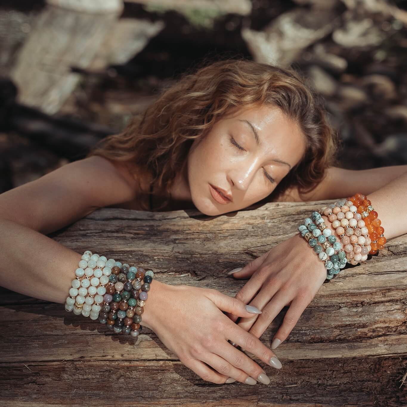 SUNSTONE & GOLD BEADED BRACELET - HALCYON COLLECTION