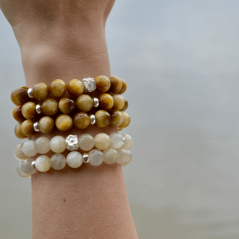 GOLDEN TIGERS EYE & STERLING SILVER BEADED BRACELET