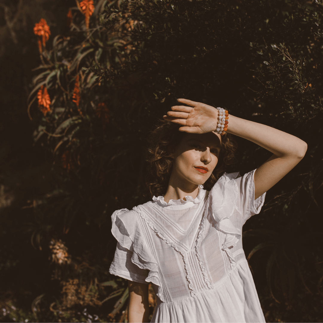 CARNELIAN & STERLING SILVER BEADED BRACELET