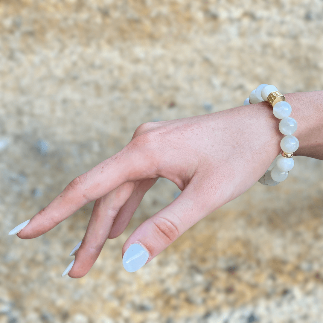 WHITE MOONSTONE & GOLD BEADED BRACELET - HALCYON COLLECTION - Headless Nation