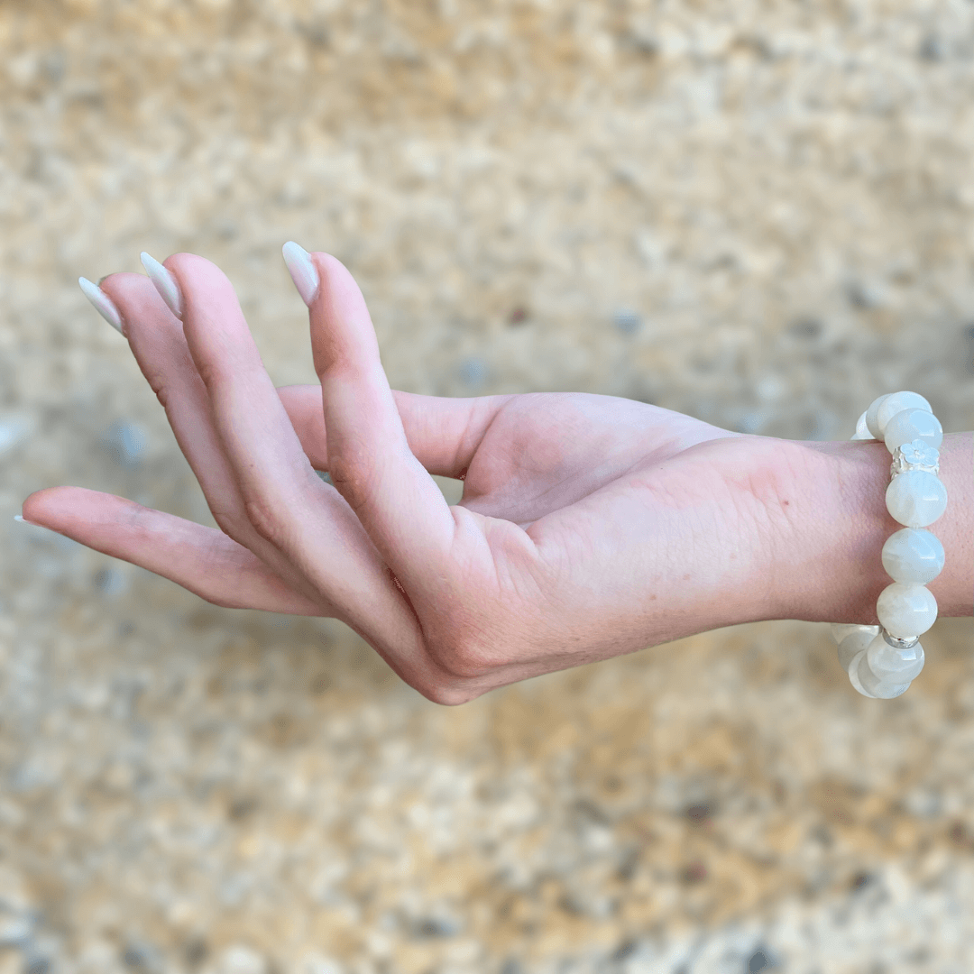 WHITE MOONSTONE & STERLING SILVER BEADED BRACELET- - Headless Nation