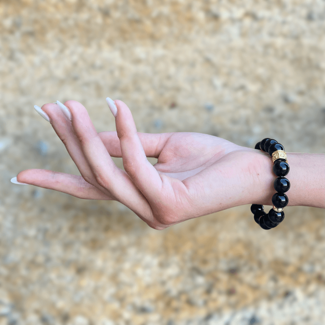 OBSIDIAN & GOLD BEADED BRACELET - HALCYON COLLECTION - Headless Nation