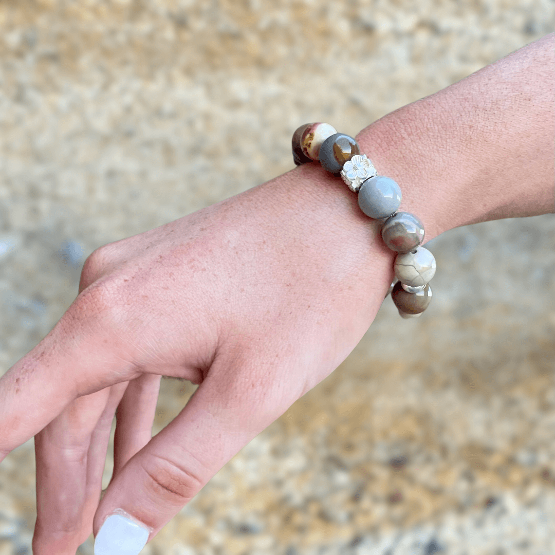 OCEAN JASPER & STERLING SILVER BEADED BRACELET- - Headless Nation