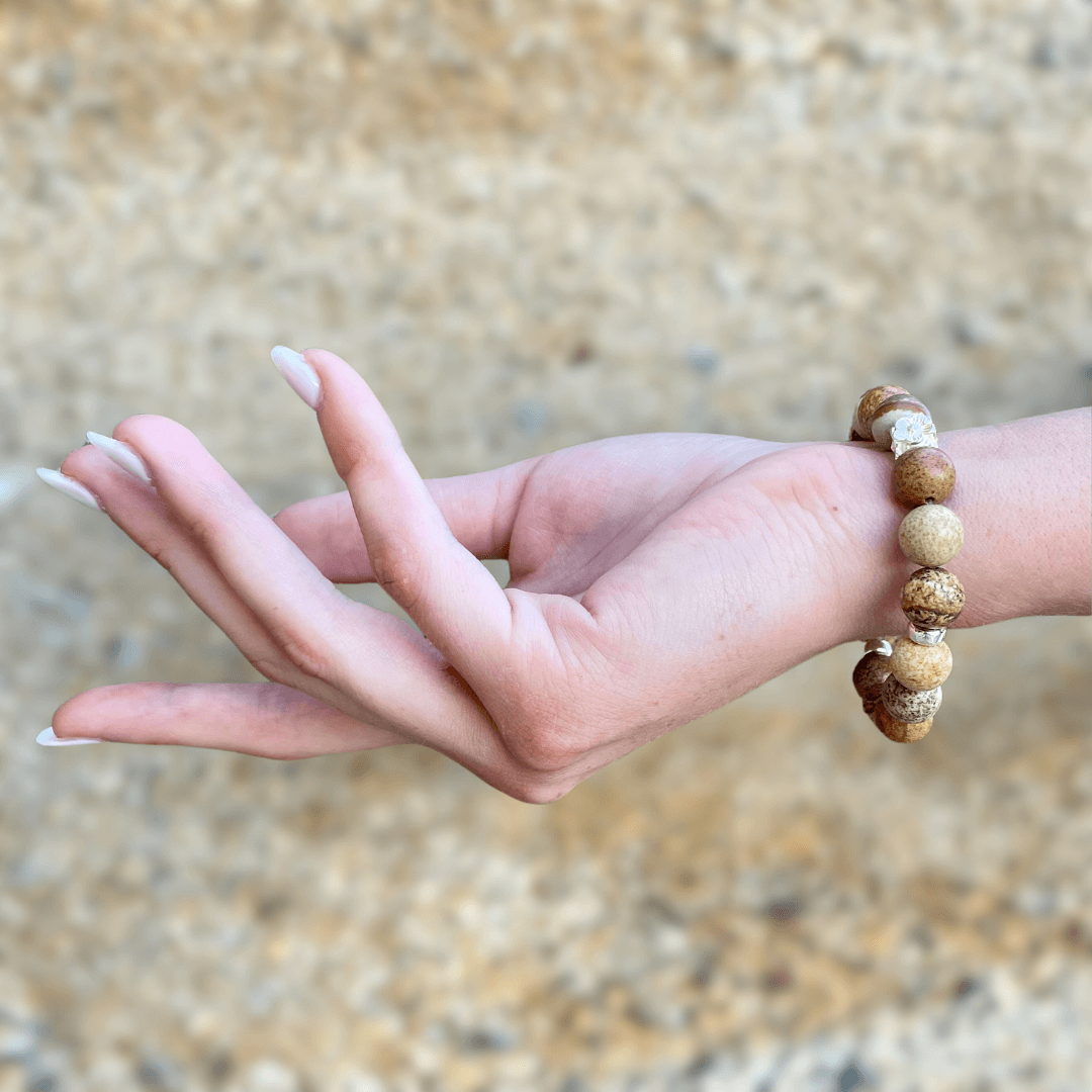 PICTURE JASPER & STERLING SILVER BEADED BRACELET- - Headless Nation