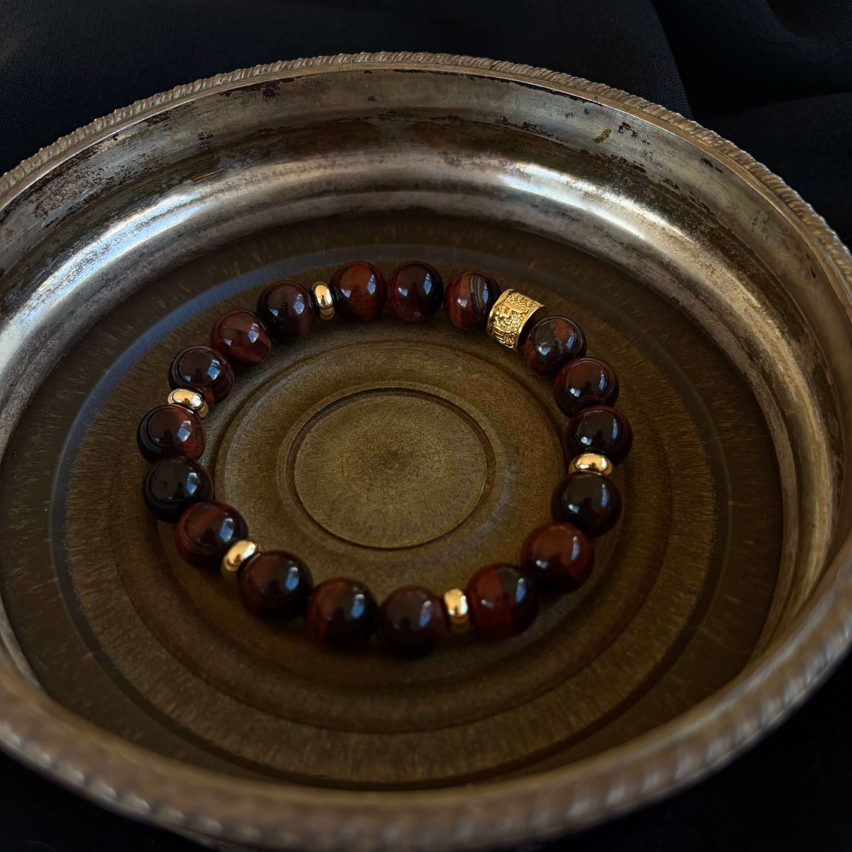 RED TIGERS EYE & GOLD BEADED BRACELET