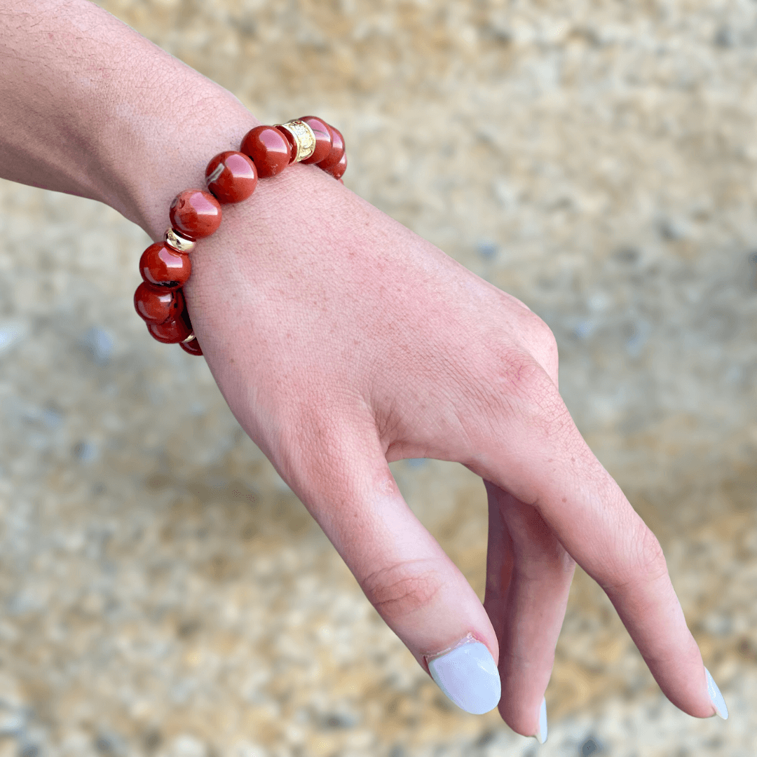 RED JASPER & GOLD BEADED BRACELET - HALCYON COLLECTION - Headless Nation