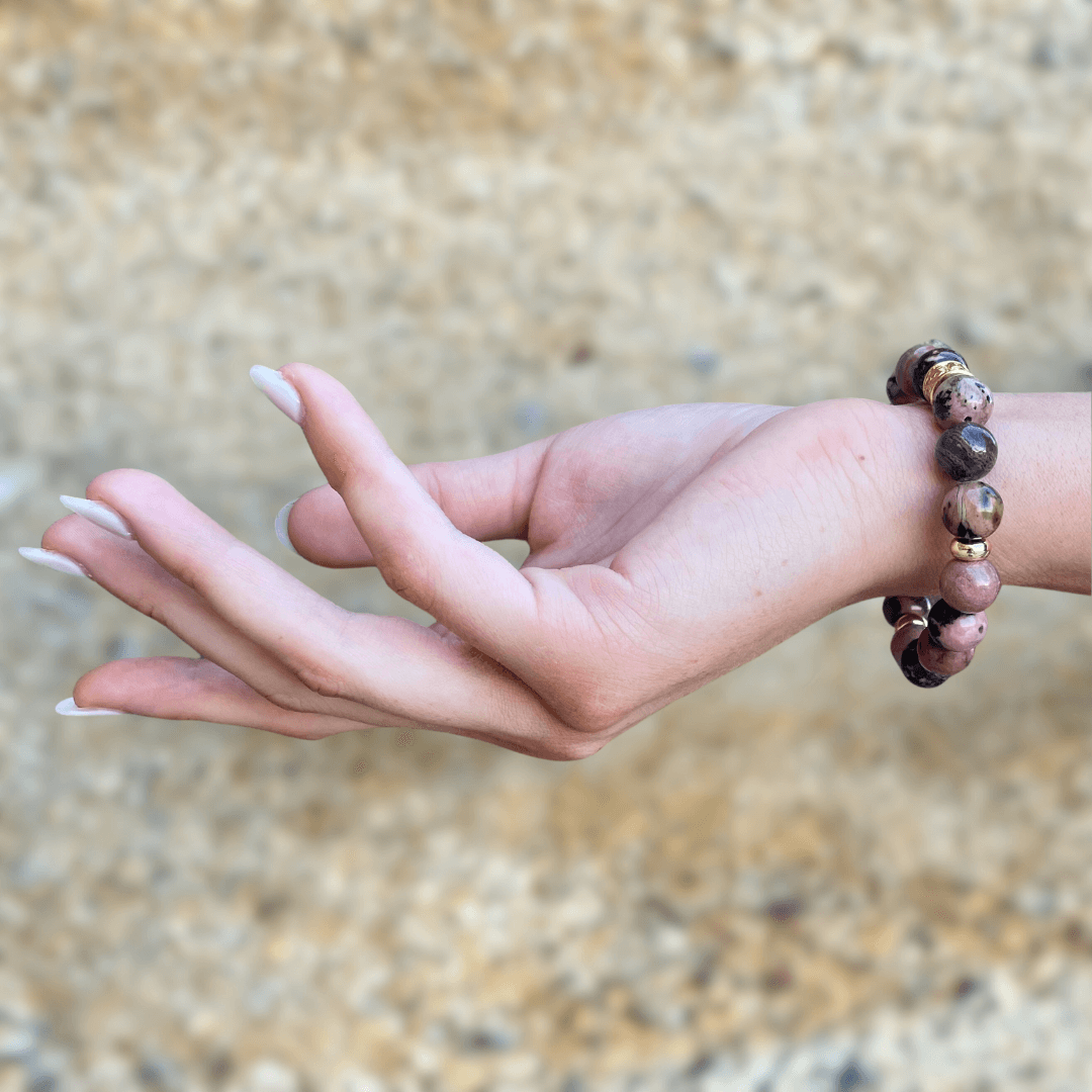 RHODONITE & GOLD BEADED BRACELET - HALCYON COLLECTION - Headless Nation