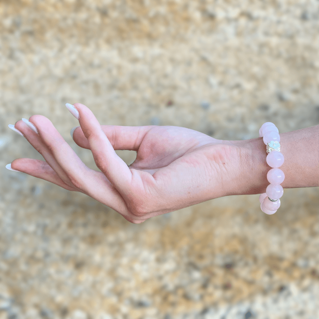 ROSE QUARTZ & STERLING SILVER BEADED BRACELET- - Headless Nation