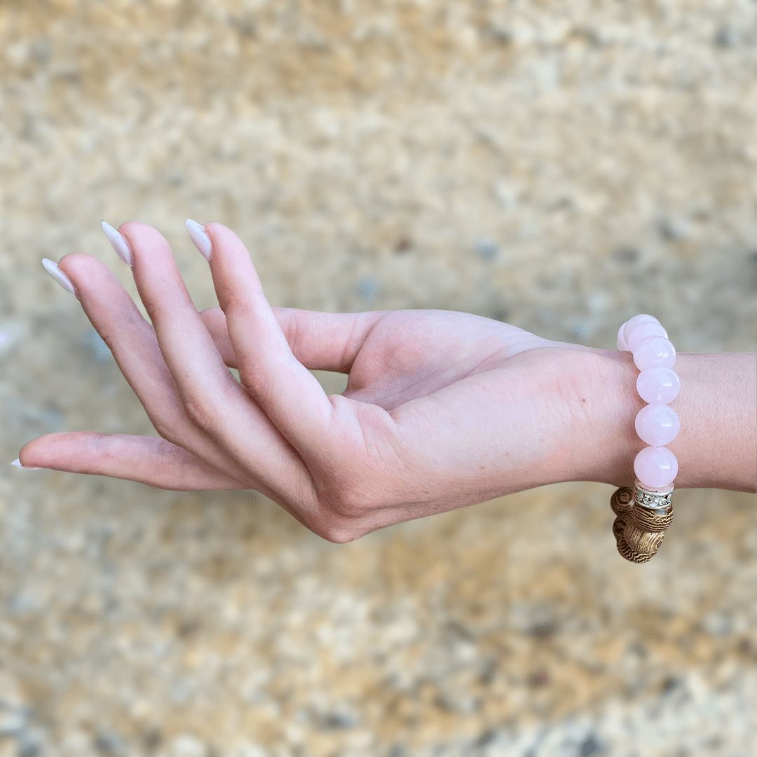 ROSE QUARTZ & WOOD BEADED BRACELET - Headless Nation