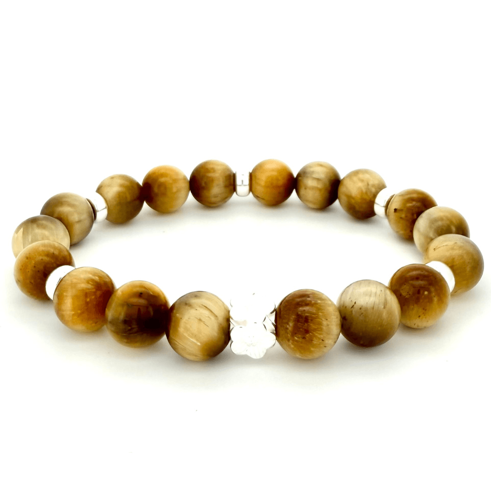 GOLDEN TIGERS EYE & STERLING SILVER BEADED BRACELET