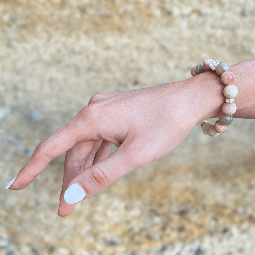 SUNSTONE & STERLING SILVER BEADED BRACELET- - Headless Nation