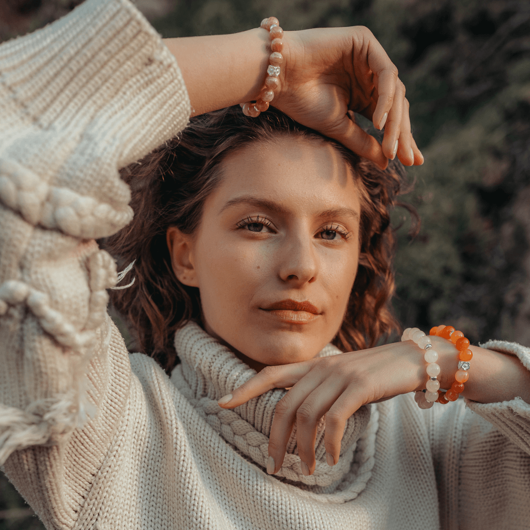 SUNSTONE & STERLING SILVER BEADED BRACELET- - Headless Nation