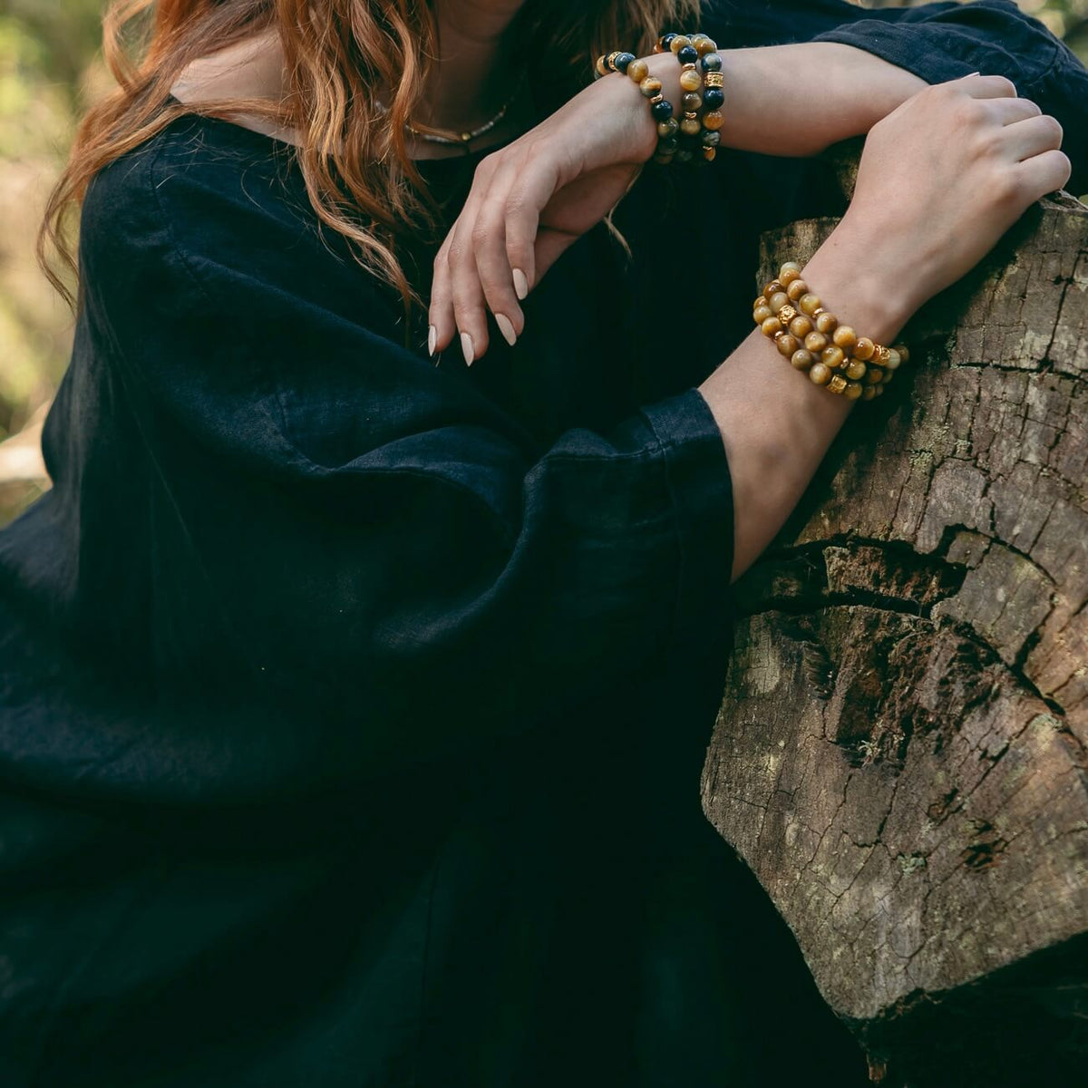 YELLOW & BLUE TIGERS EYE- GOLD BEADED BRACELET - Headless Nation