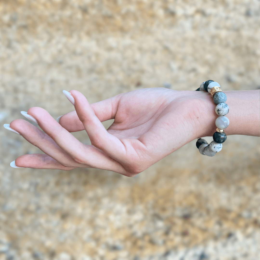 TREE AGATE & GOLD BEADED BRACELET - HALCYON COLLECTION - Headless Nation