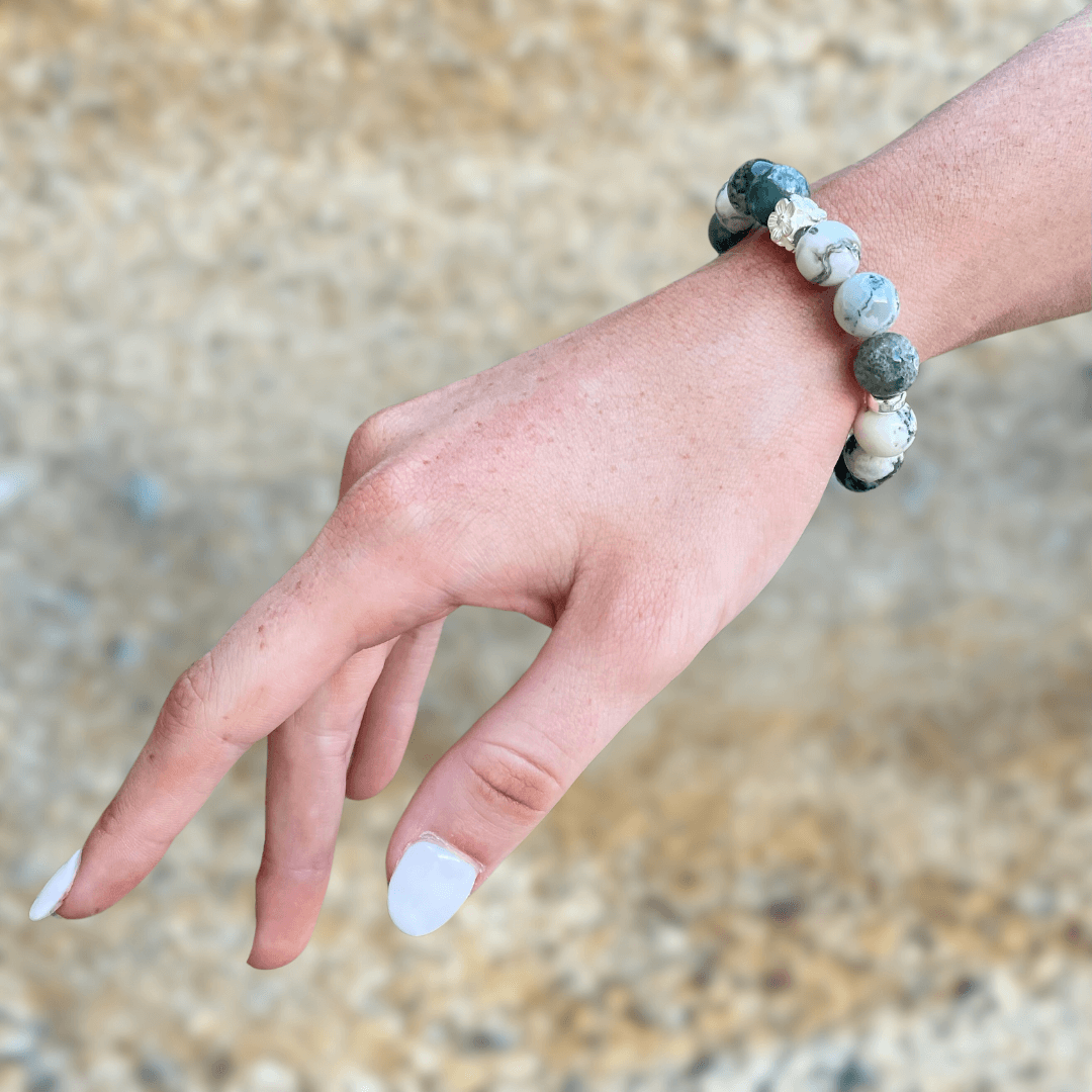 TREE AGATE & STERLING SILVER BEADED BRACELET- - Headless Nation