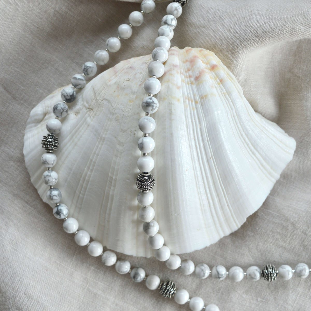 White Howlite LONG BEADED NECKLACE