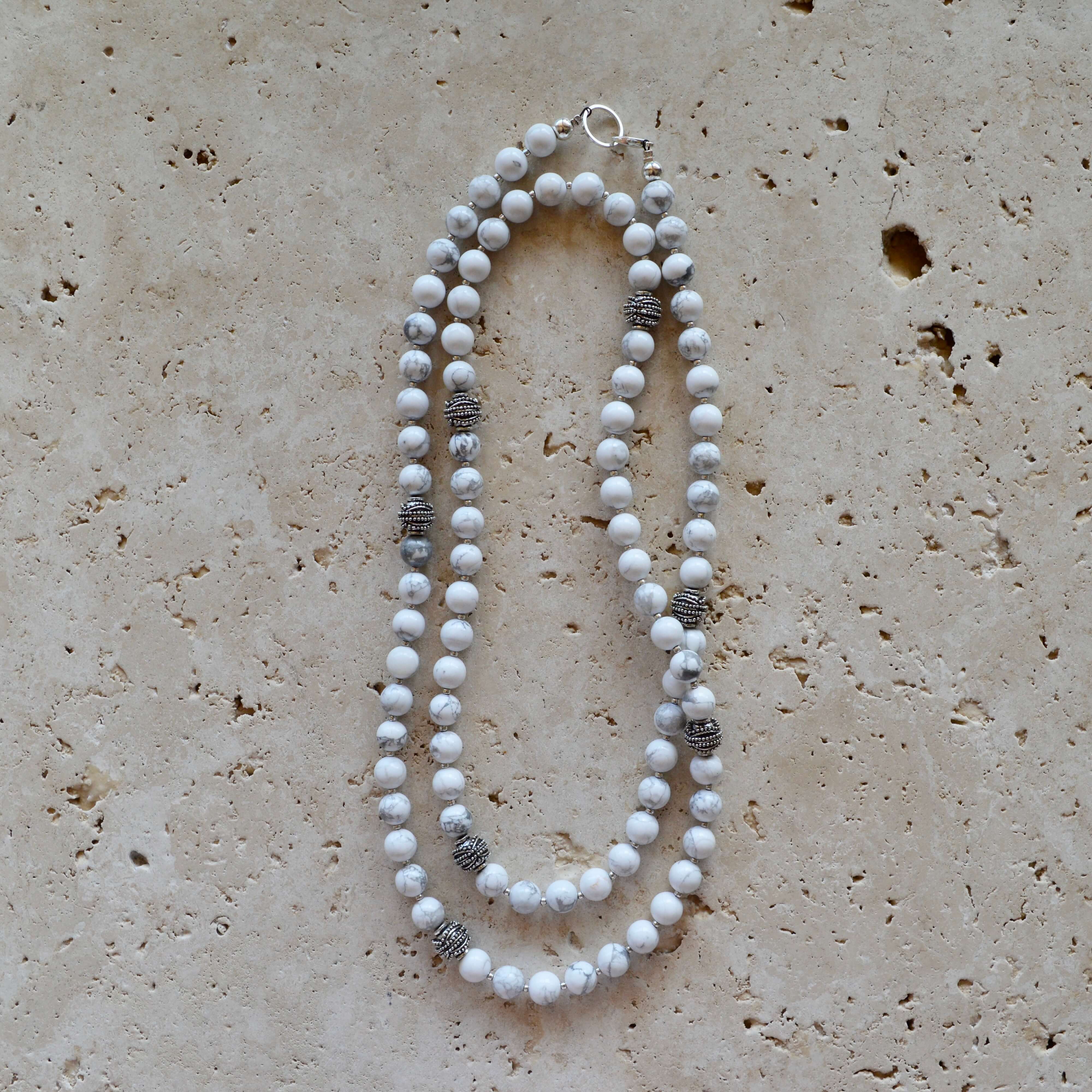 White Howlite LONG BEADED NECKLACE - Headless Nation