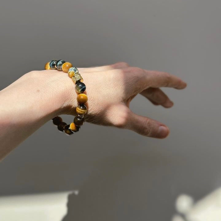 YELLOW & BLUE TIGERS EYE- GOLD BEADED BRACELET - HALCYON COLLECTION - Headless Nation