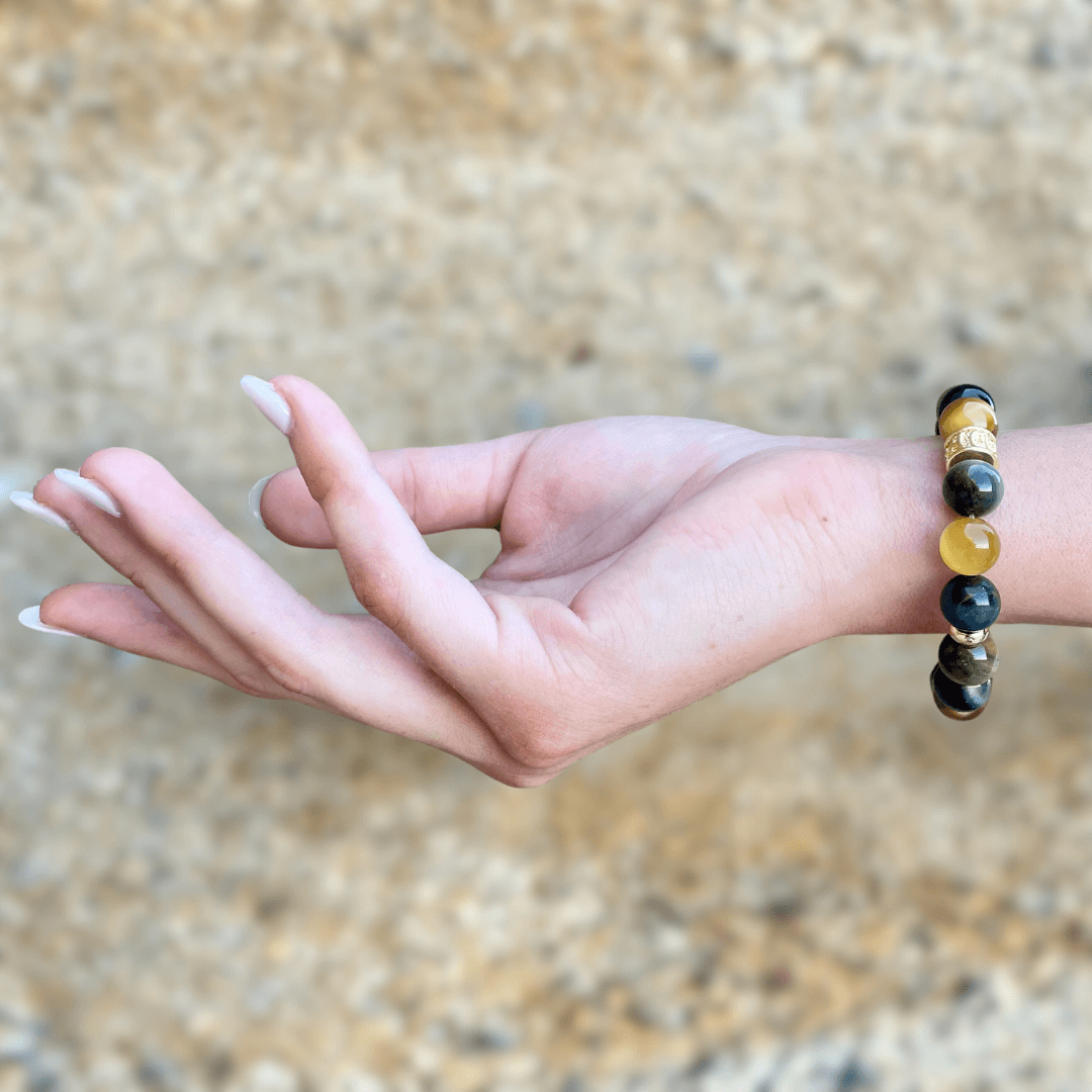 YELLOW & BLUE TIGERS EYE- GOLD BEADED BRACELET - HALCYON COLLECTION - Headless Nation