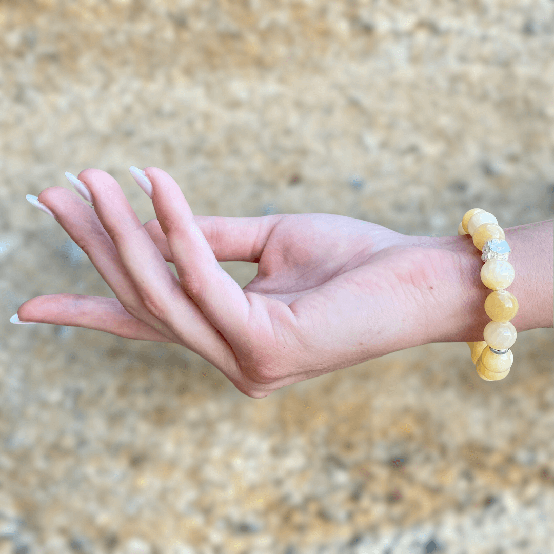 YELLOW JADE & STERLING SILVER BEADED BRACELET- - Headless Nation