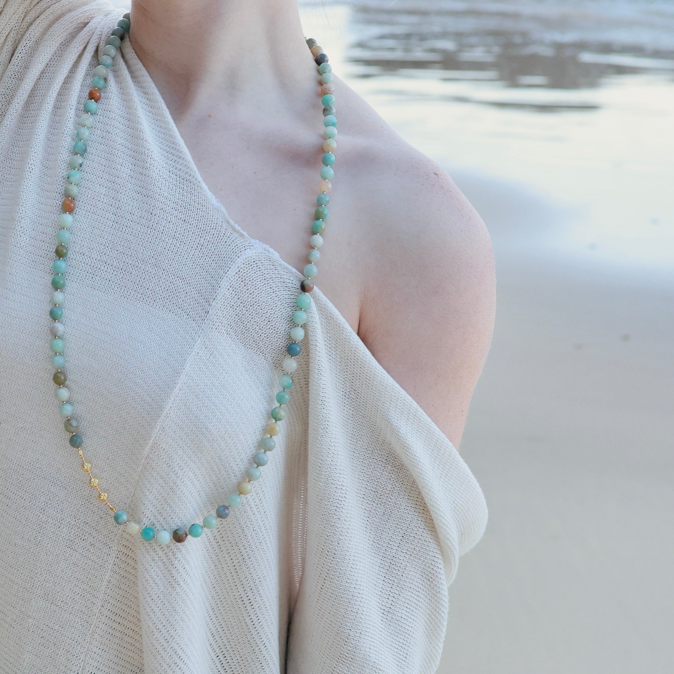 LONG Amazonite & Gold BEADED NECKLACE - Headless Nation