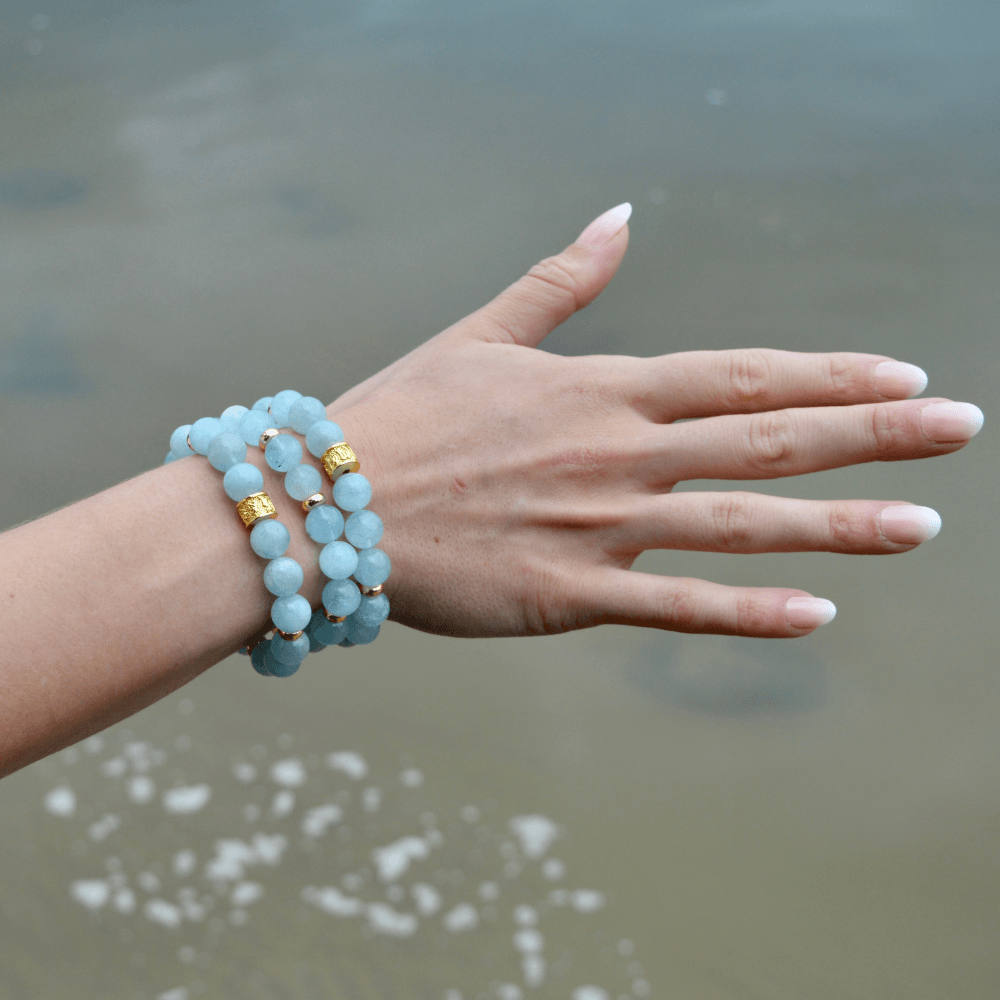 LIMITED EDITION AQUAMARINE & GOLD BEADED BRACELET - HALCYON COLLECTION