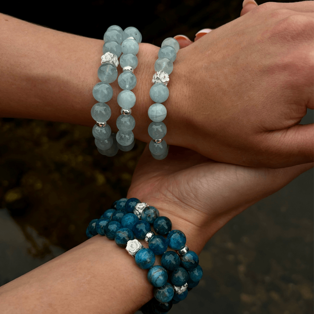 LIMITED EDITION AQUAMARINE & STERLING SILVER BEADED BRACELET