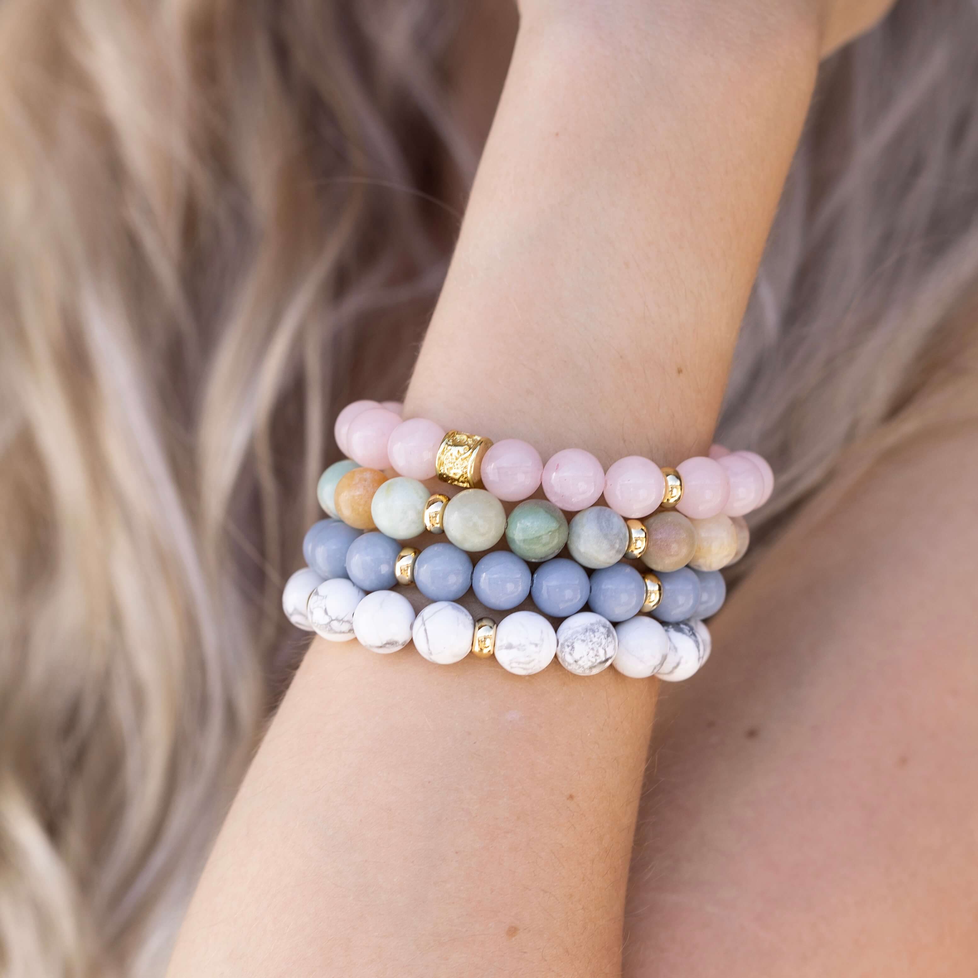 ROSE QUARTZ & GOLD BEADED BRACELET - HALCYON COLLECTION - Headless Nation