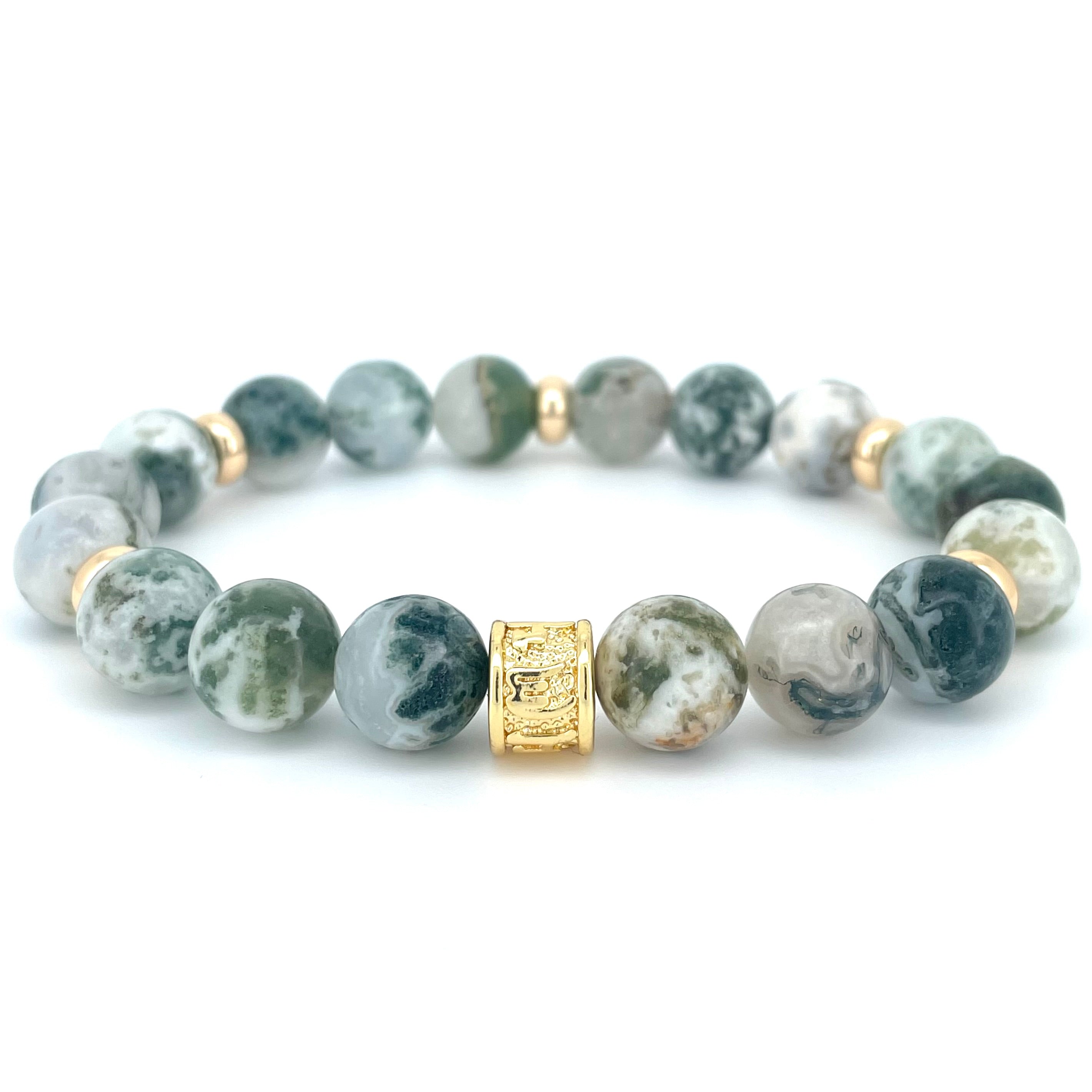 TREE AGATE & GOLD BEADED BRACELET - HALCYON COLLECTION - Headless Nation