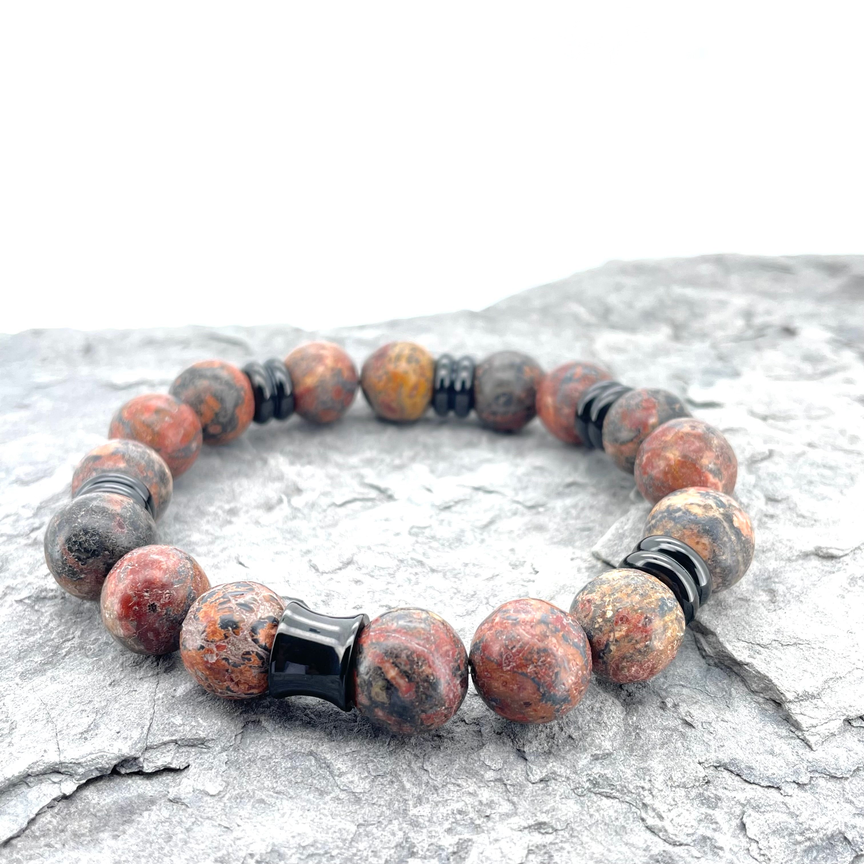 LEOPARD SKIN JASPER BEADED BRACELET- NERO COLLECTION - Headless Nation