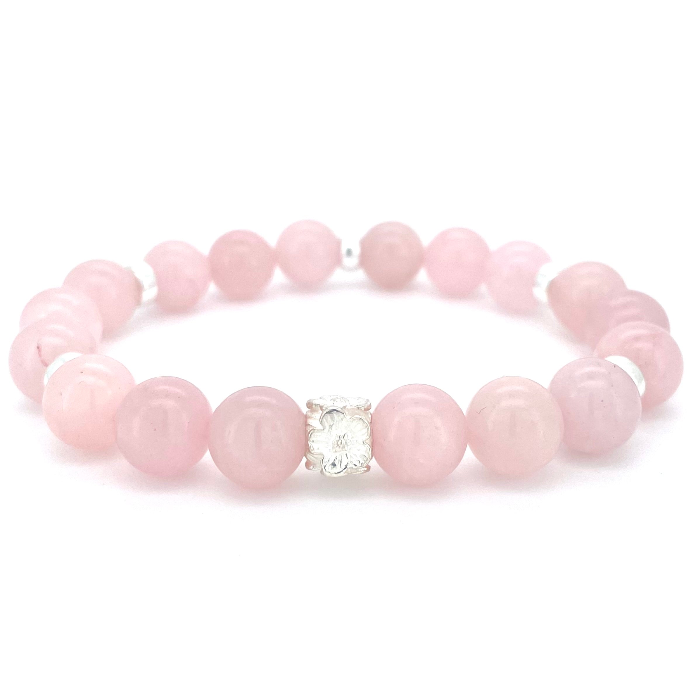 ROSE QUARTZ & STERLING SILVER BEADED BRACELET- - Headless Nation